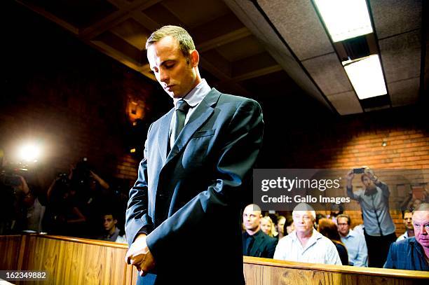 Oscar Pistorius at the Pretoria Magistrates court on February 22 in Pretoria, South Africa. Pistorius is accused of the murder of Reeva Steenkamp on...