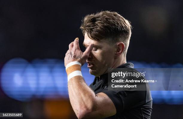 Beauden Barrett of New Zealand looks on during the Summer International match between New Zealand All Blacks v South Africa at Twickenham Stadium on...