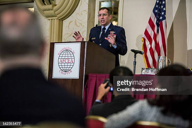 Cyber Command Director of Operations Maj. Gen. Brett Williams delivers the keynote address at the Armed Forces Communications and Electronics...