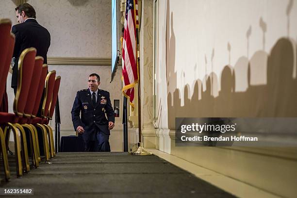 Cyber Command Director of Operations Maj. Gen. Brett Williams steps on stage to deliver the keynote address at the Armed Forces Communications and...