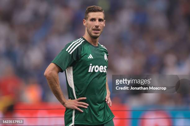 Ruben Perez of Panathinaikos FC looks on during the UEFA Champions League Third Qualifying Round 2nd Leg match between Olympique de Marseille and...