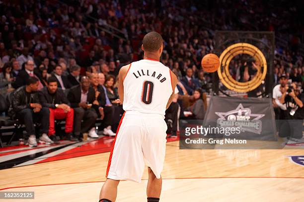 Skills Challenge: Rear view of Portland Trail Blazers Damian Lillard in action during All-Star Weekend at Toyota Center. Houston, TX 2/16/2013...
