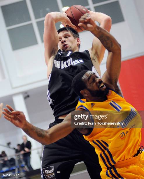 Gasper Vidmar, #13 of Besiktas JK Istanbul competes with Kelvin Rivers, #11 of BC Khimki Moscow Region during the 2012-2013 Turkish Airlines...