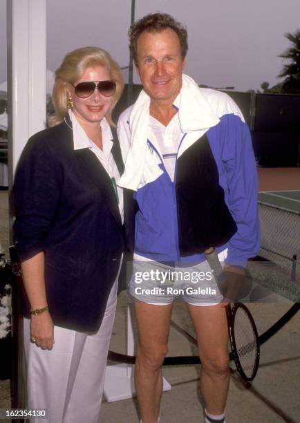 Actor Wayne Rogers and wife Amy Hirsh attend The Third Annual Nancy Reagan Tennis Tournament to Benefit the Nancy Reagan Foundation on October 5 1991...