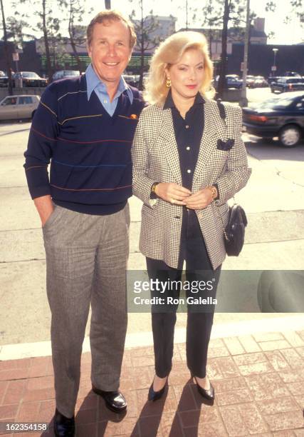 Actor Wayne Rogers and wife Amy Hirsh attend the Viewing Party for Super Bowl XXV: Buffalo Bills vs. New York Giants on January 27, 1991 at Chasen's...