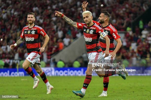 Giorgian De Arrascaeta of Flamengo celebrating his goal with his teammates during Copa do Brasil 2023 match between Flamengo and Gremio at Maracana...