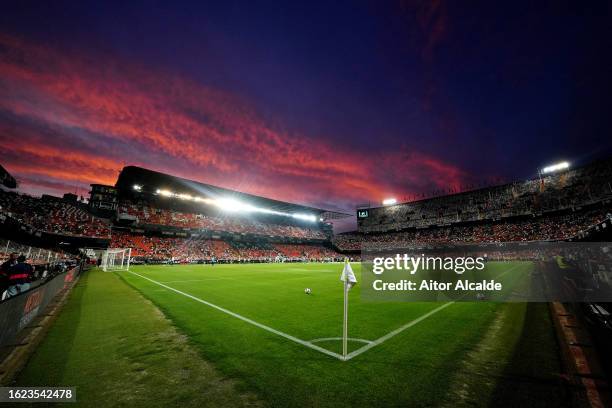General view inside the stadium prior to the LaLiga EA Sports match between Valencia CF and UD Las Palmas at Estadio Mestalla on August 18, 2023 in...