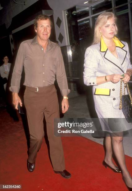Actor Wayne Rogers and wife Amy Hirsh attend "The Playboys" Santa Monica Premiere on April 28, 1992 at Mann Criterion 6 Theatres in Santa Monica,...
