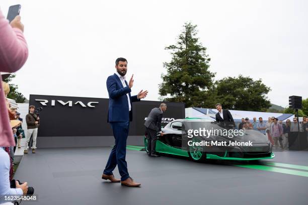 The Nevera Time Attack is revealed by Mate Rimac, CEO of Rimac Automobili at The Quail, A Motorsport Gathering on August 18, 2023 in Carmel,...