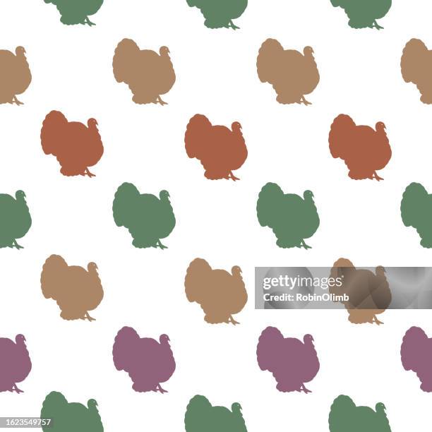 autumn turkeys seamless pattern - rust white stock illustrations