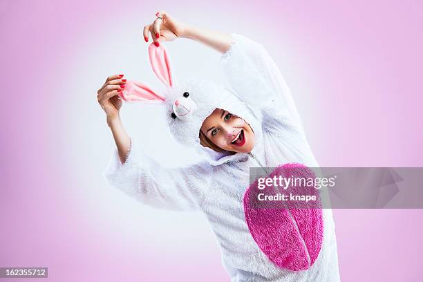 happy easter bunny - animal costume stock-fotos und bilder