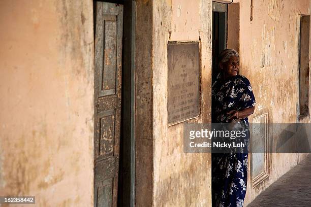 Woman calls students for lunch at the Government High School for The Blind on February 22, 2013 in Kadapa, India. The school which is funded by the...