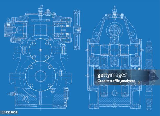 stockillustraties, clipart, cartoons en iconen met blueprint of the reducing gear - machine part
