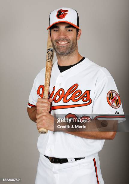 Outfielder Conor Jackson of the Baltimore Orioles poses for a photo during photo day at Ed Smith Stadium on February 22, 2013 in Sarasota, Florida.