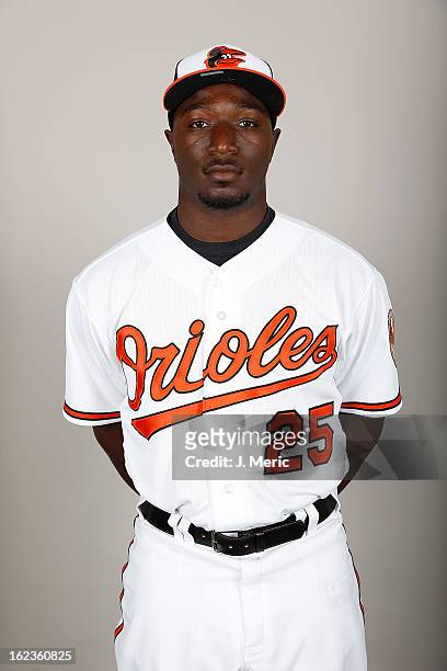 Outfielder Trayvon Robinson of the Baltimore Orioles poses for a photo during photo day at Ed Smith Stadium on February 22, 2013 in Sarasota, Florida.