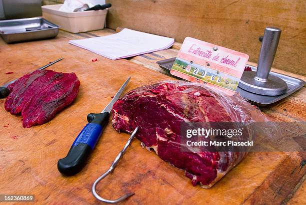 Horsemeat products in a 'boucherie chevaline' which are still being sold despite the continued scandal across Europe involving the contamination of...