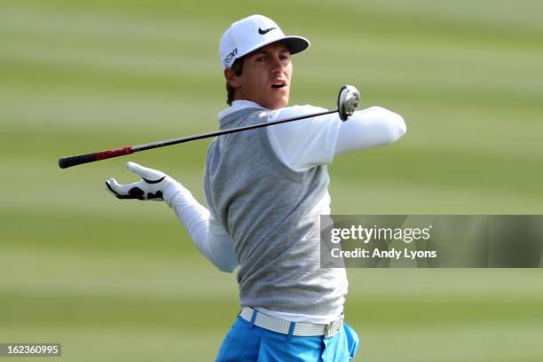 Thorbjorn Olesen of Denmark drops his club as he watches his second shot from the second hole during the second round of the World Golf Championships...