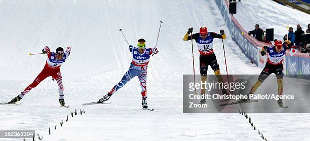 Jason Lamy-Chappuis of France takes the gold medal, Mario Stecher of Austria takes the silver medal, Bjoern Kircheisen of Germany takes the bronze...