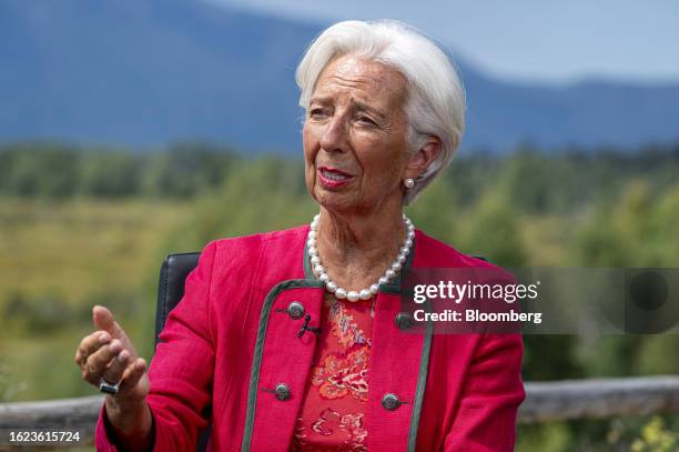 Christine Lagarde, president of the European Central Bank , during a Bloomberg Television interview at the Jackson Hole economic symposium in Moran,...