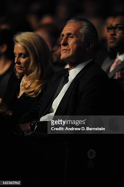 Pat Riley attends the memorial service for Los Angeles Lakers Owner Dr. Jerry Buss at Nokia Theatre LA LIVE on February 21, 2013 in Los Angeles,...