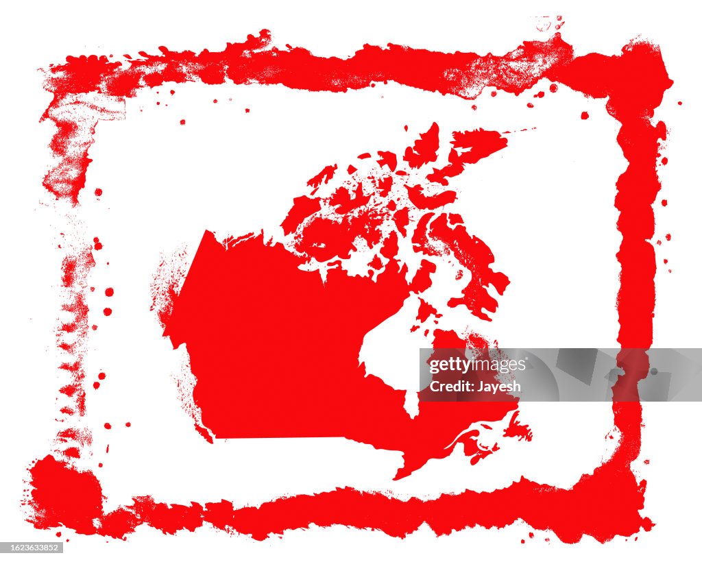 Canada Map Painted Red in a Graffiti Grunge Style
