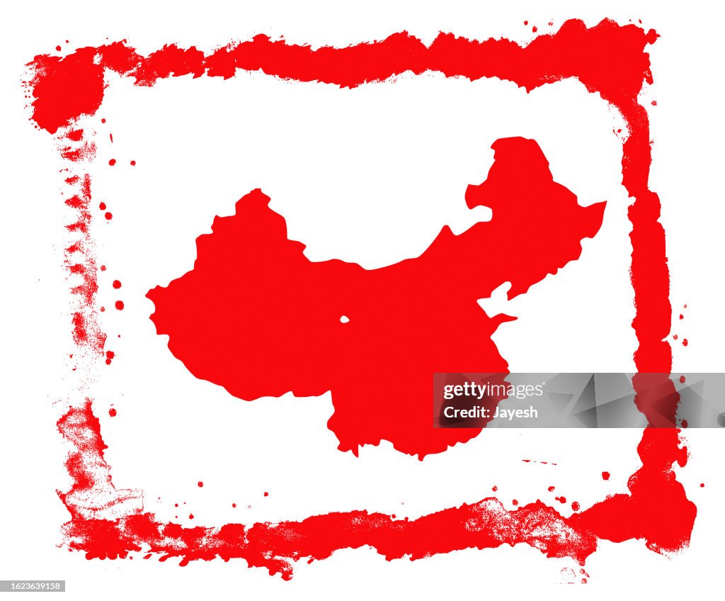 China-Karte in Rot im Graffiti-Grunge-Stil bemalt
