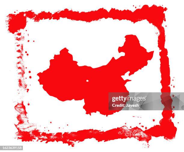 china map painted in red in a graffiti grunge style - guangdong communist party stock illustrations