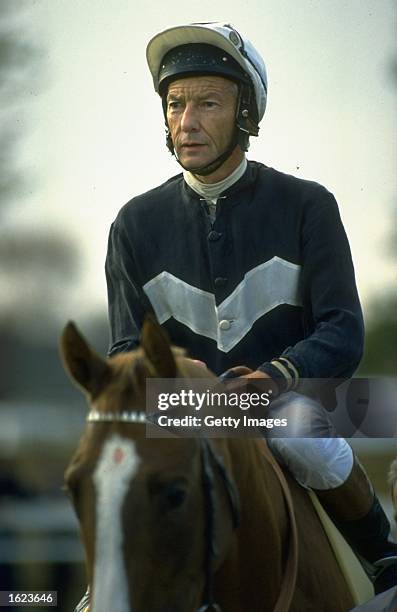 Portrait of Lester Piggott of Great Britain during a race meeting at Leicester racecourse in Leicester, England. Piggott returned to racing at this...