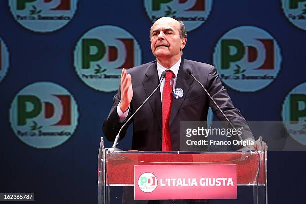 Democratic Party secretary and centre-left candidate for prime minister Pier Luigi Bersani holds a speech at the PD final campaign rally at the Ambra...