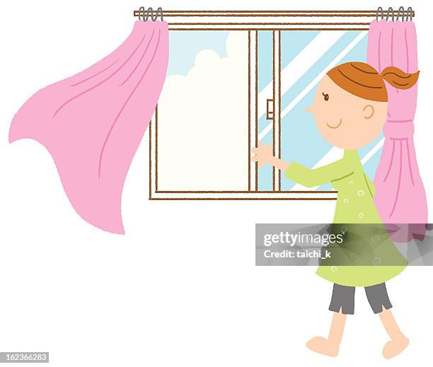 open window - curtain stock illustrations