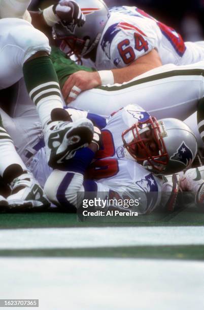 Running Back Curtis Martin of the New England Patriots scores a Touchdown in the game between the New England Patriots vs the New York Jets at The...