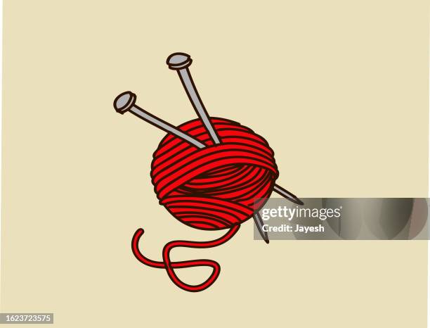 knitting, ball of wool and needles illustration - needlecraft product stock illustrations
