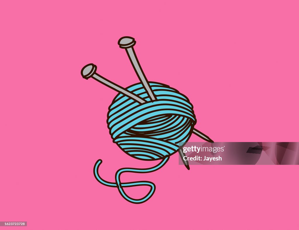 Tricot, pelote de laine et aiguilles Illustration