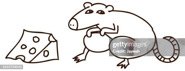 a mouse sneaking up to a hunk of cheese - bubonic plague stock illustrations