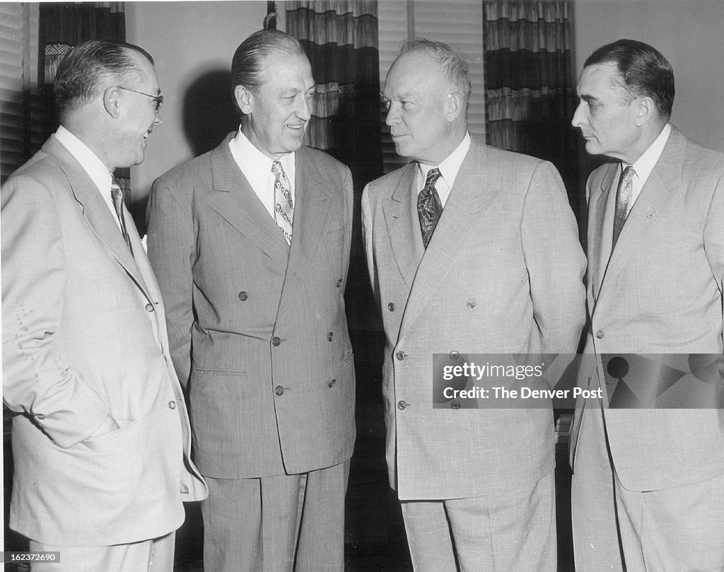 AUG 8 1952, 8-9-1952; L-R; Milton Eisenhower president Penn state Leslie C. Arends, congressman Illi