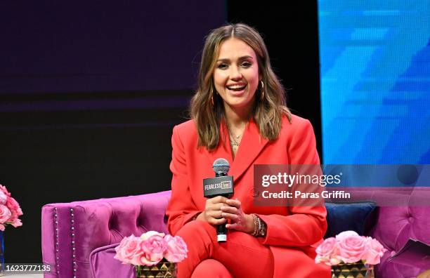 Actress Jessica Alba speaks onstage during the Third Annual Fearless Venture Capital Summit at Atlanta Symphony Hall on August 18, 2023 in Atlanta,...