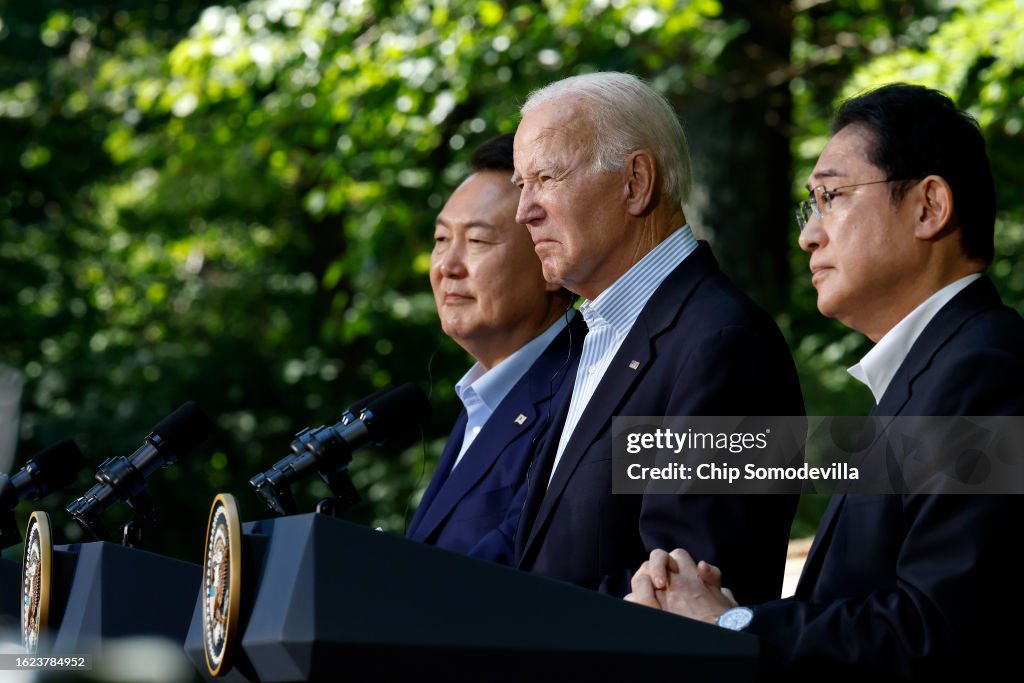 President Biden Holds Summit With Japanese And Korean Premiers At Camp David