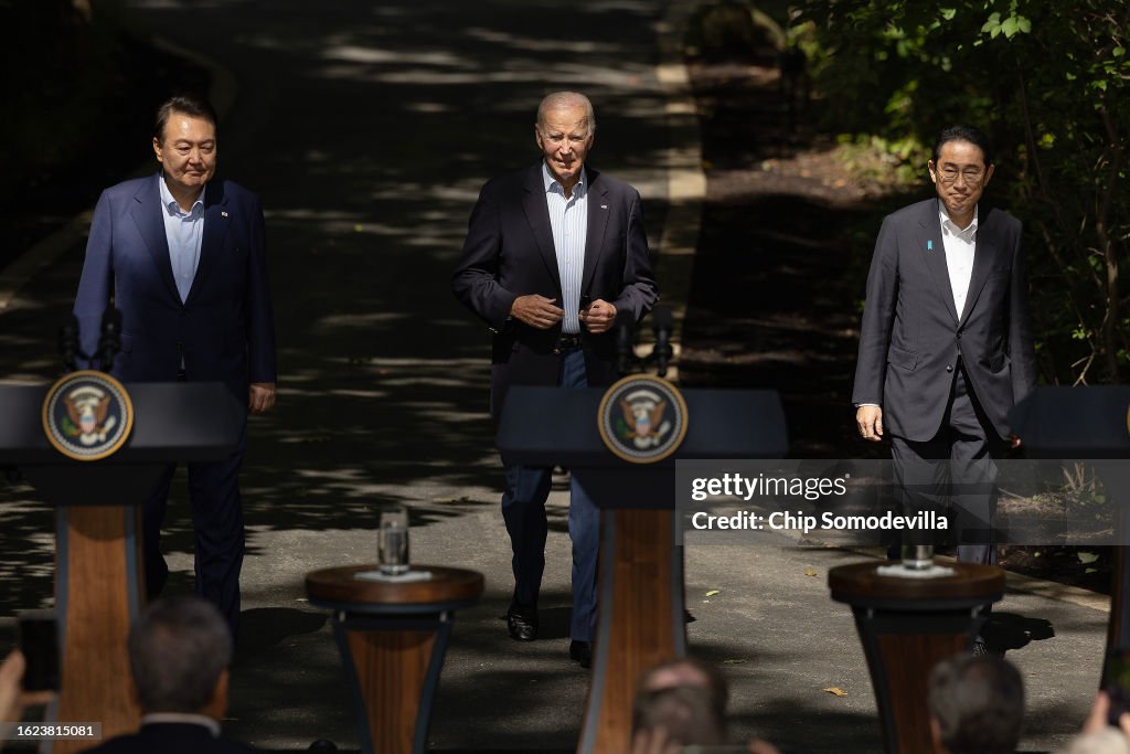 President Biden Holds Summit With Japanese And Korean Premiers At Camp David