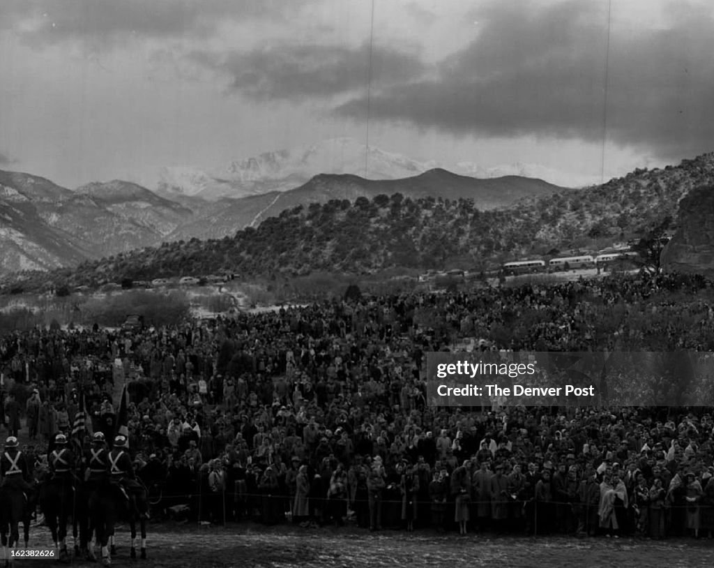 4-15-1952; Pikes Peak Is Backdrop For Service--Pike Peak forms a white backdrop for the annual Easte
