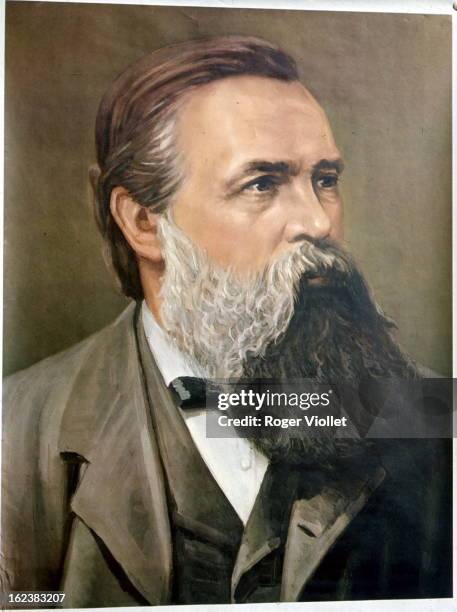 Friedrich Engels , German politician, theorist and socialist militant, circa 1880. Chinese poster.