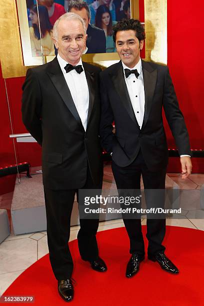 Jamel Debbouze, President of the Cesar Awards 2013 ceremony and Alain Terzian, President of the Cesar Awards Academy, pose prior to the Cesar Film...