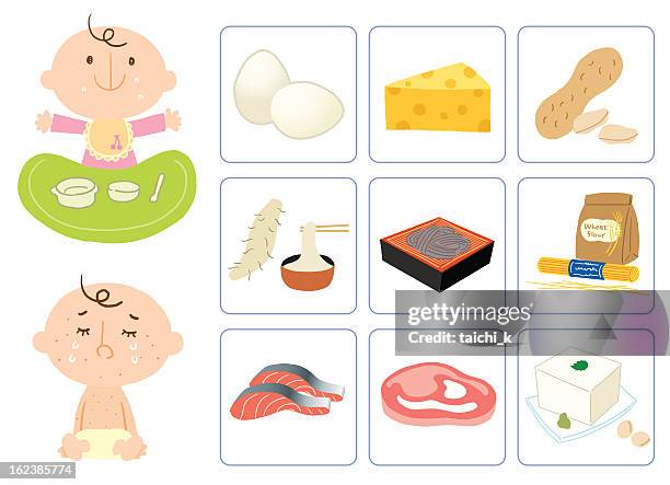 ilustrações de stock, clip art, desenhos animados e ícones de bebê e alergia - soja