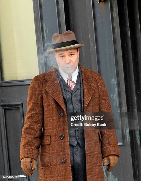 Stephen Graham as 'Al Capone' filming on location for "Boardwalk Empire" on February 22, 2013 in the Staten Island borough of New York City.