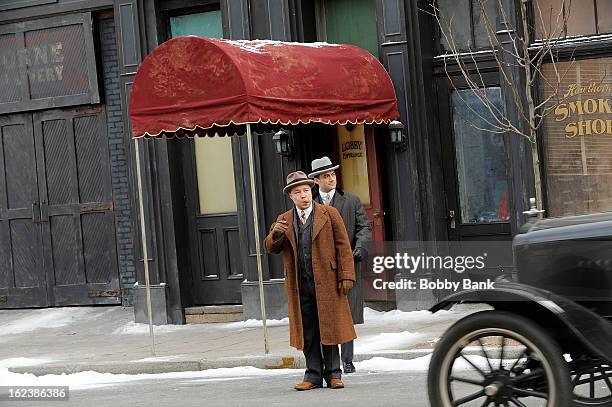 Stephen Graham as 'Al Capone' and Morgan Spector filming on location for "Boardwalk Empire" on February 22, 2013 in the Staten Island borough of New...