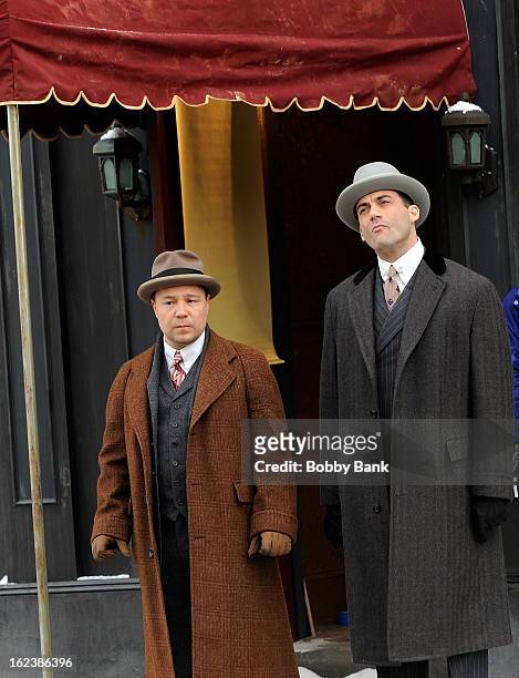 Stephen Graham as 'Al Capone' and Morgan Spector filming on location for "Boardwalk Empire" on February 22, 2013 in the Staten Island borough of New...