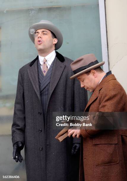 Stephen Graham as 'Al Capone' and Morgan Spector filming on location for "Boardwalk Empire" on February 22, 2013 in the Staten Island borough of New...