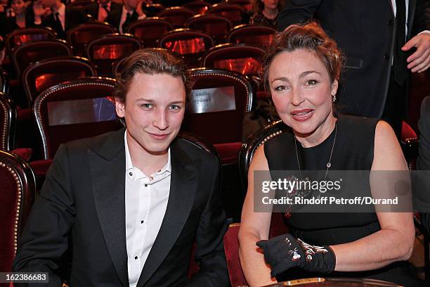 Ernst Umhauer and Catherine Frot pose prior to the Cesar Film Awards 2013 at Theatre du Chatelet on February 22, 2013 in Paris, France.