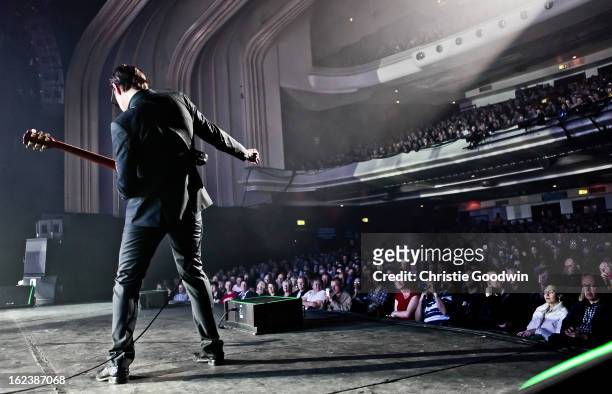 View from the back of the stage showing the audience watching as Joe Bonamassa performs at the Opera House on April 5, 2012 in Blackpool, United...