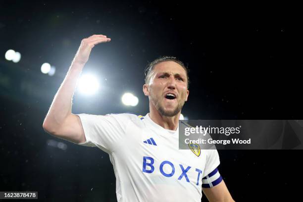 Luke Ayling of Leeds United celebrates after scoring the team's first goal during the Sky Bet Championship match between Leeds United and West...