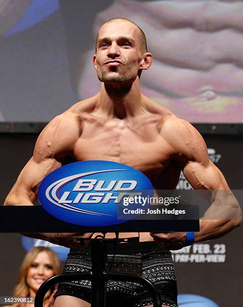 Anton Kuivanen weighs in during the UFC 157 weigh-in at Honda Center on February 22, 2013 in Anaheim, California.